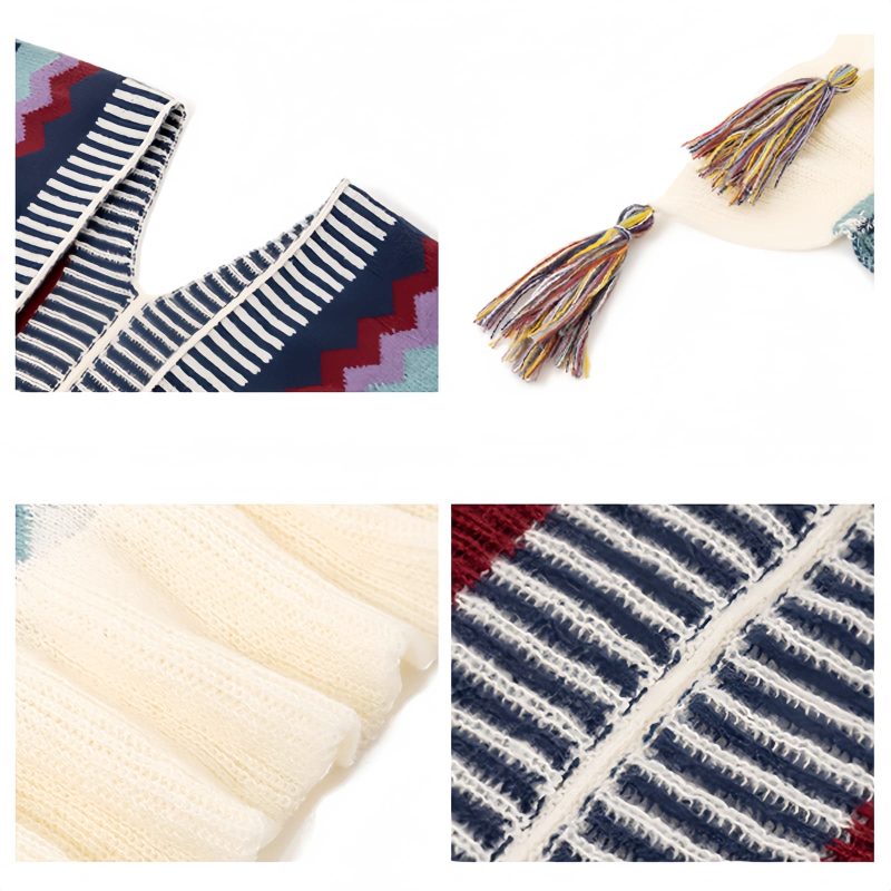 Chale Tibetano con Franjas Onduladas y Borlas Tibetan Wavy Striped Tassel Shawl