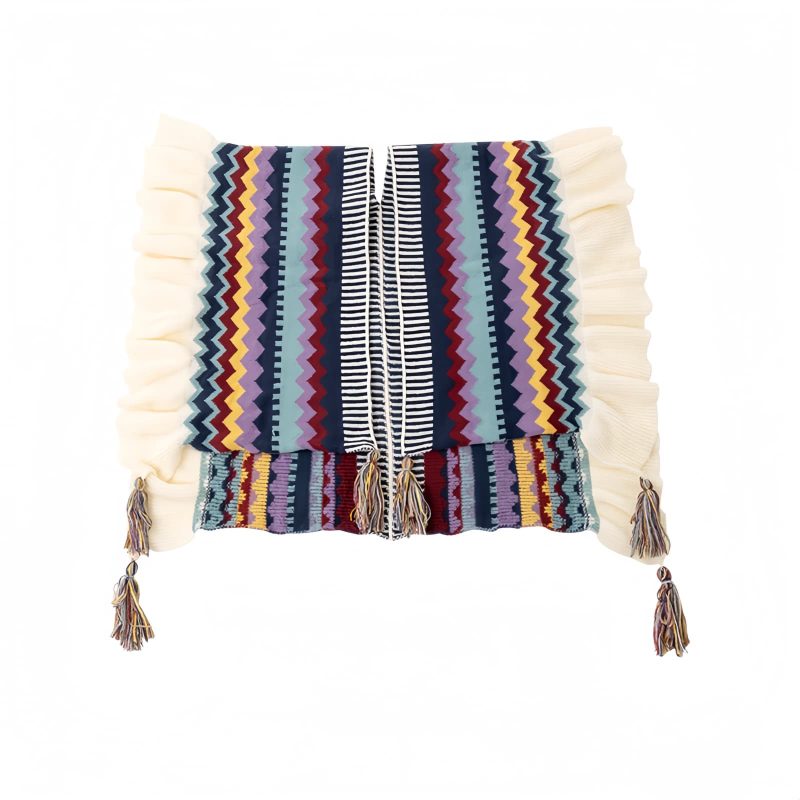Chale Tibetano con Franjas Onduladas y Borlas Tibetan Wavy Striped Tassel Shawl