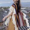 Chale Tibetano con Franjas Onduladas y Borlas Tibetan Wavy Striped Tassel Shawl