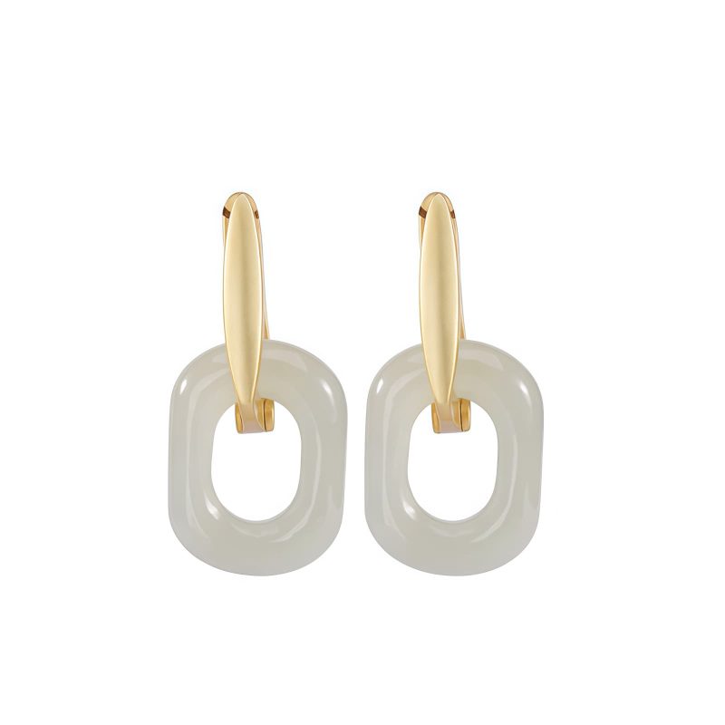Aretes de Jade Blanco Tibetano para la Bendición Tibetan White Jade Blessing Earrings