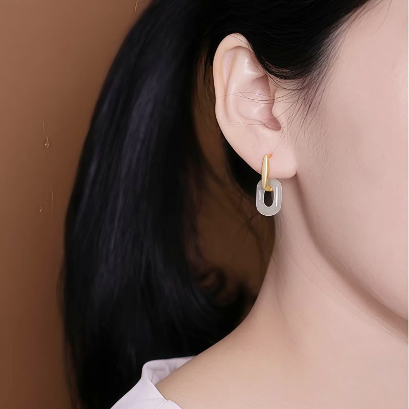 Aretes de Jade Blanco Tibetano para la Bendición Tibetan White Jade Blessing Earrings