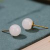 Aretes de Estudio de Jade Blanco Tibetano en Plata 925 925 Silver Tibetan White Jade Blessing Stud Earrings