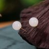 Aretes de Estudio de Jade Blanco Tibetano en Plata 925 925 Silver Tibetan White Jade Blessing Stud Earrings