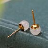 Aretes de Estudio de Jade Blanco Tibetano en Plata 925 925 Silver Tibetan White Jade Blessing Stud Earrings