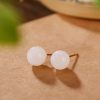 Aretes de Estudio de Jade Blanco Tibetano en Plata 925 925 Silver Tibetan White Jade Blessing Stud Earrings