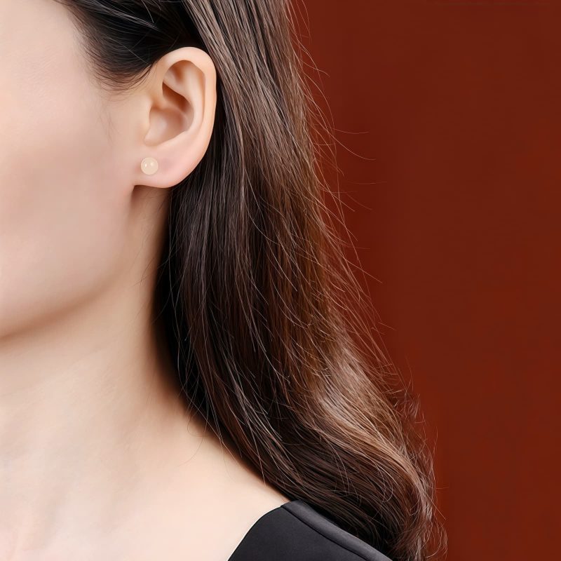 Aretes de Estudio de Jade Blanco Tibetano en Plata 925 925 Silver Tibetan White Jade Blessing Stud Earrings