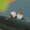Aretes de Estudio de Jade Blanco Tibetano en Plata 925 925 Silver Tibetan White Jade Blessing Stud Earrings