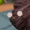 Aretes de Estudio de Jade Blanco Tibetano en Plata 925 925 Silver Tibetan White Jade Blessing Stud Earrings