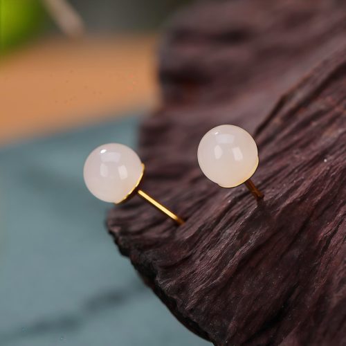 Aretes de Estudio de Jade Blanco Tibetano en Plata 925 Aretes de Estudio de Jade Blanco Tibetano en Plata 925
