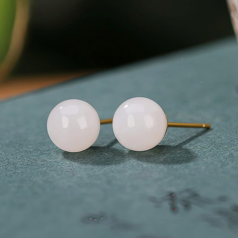 Aretes de Estudio de Jade Blanco Tibetano en Plata 925 925 Silver Tibetan White Jade Blessing Stud Earrings