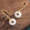 Anting Keberuntungan Kupu-Kupu Giok Putih White Jade Butterfly Fortune Earrings