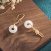 Anting Keberuntungan Kupu-Kupu Giok Putih White Jade Butterfly Fortune Earrings