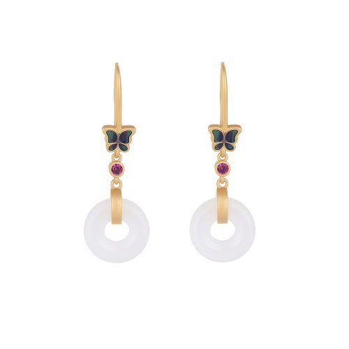 Aretes de Mariposa de Jade Blanco para la Fortuna Aretes de Mariposa de Jade Blanco para la Fortuna