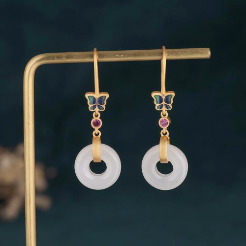 Aretes de Mariposa de Jade Blanco para la Fortuna Aretes de Mariposa de Jade Blanco para la Fortuna