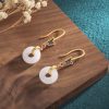 Anting Keberuntungan Kupu-Kupu Giok Putih White Jade Butterfly Fortune Earrings