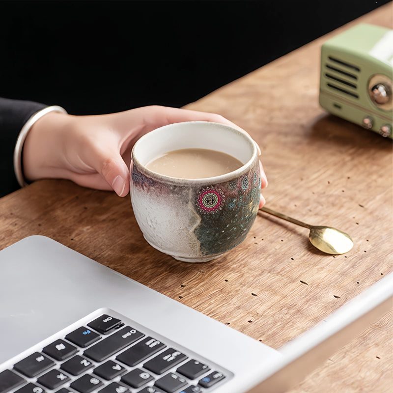 Caneca de Cerâmica Artesanal com Girassol Handmade Sunflower Ceramic Coffee Mug