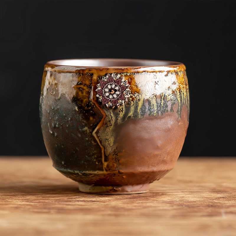 Caneca de Cerâmica Artesanal com Girassol Handmade Sunflower Ceramic Coffee Mug