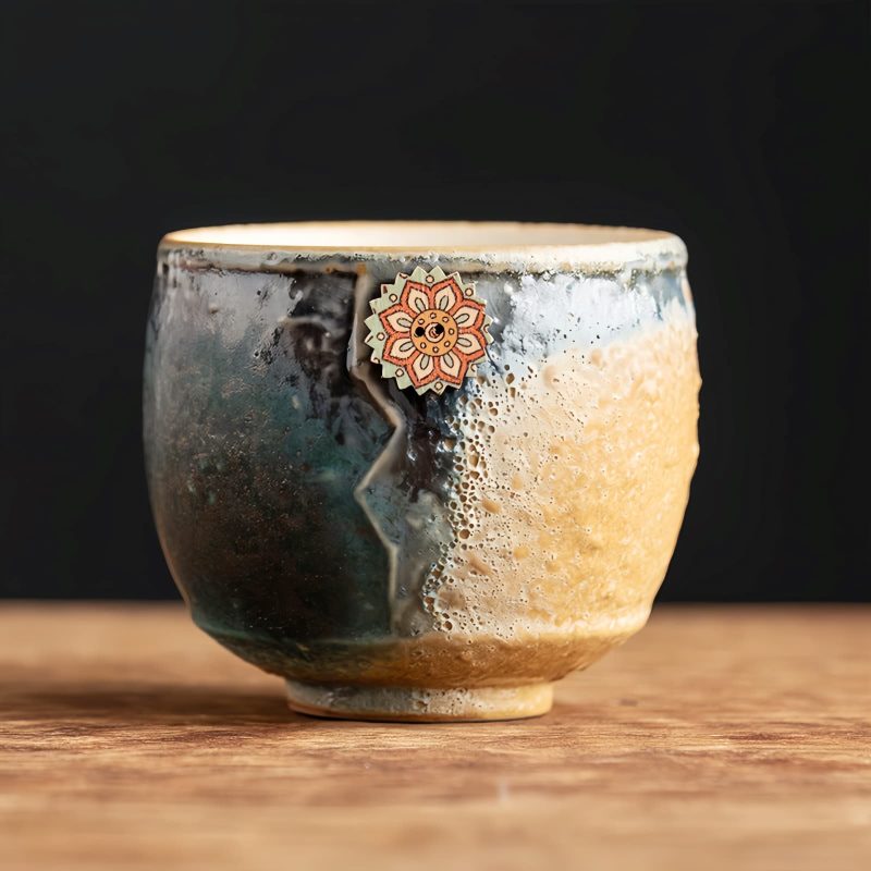 Caneca de Cerâmica Artesanal com Girassol Handmade Sunflower Ceramic Coffee Mug