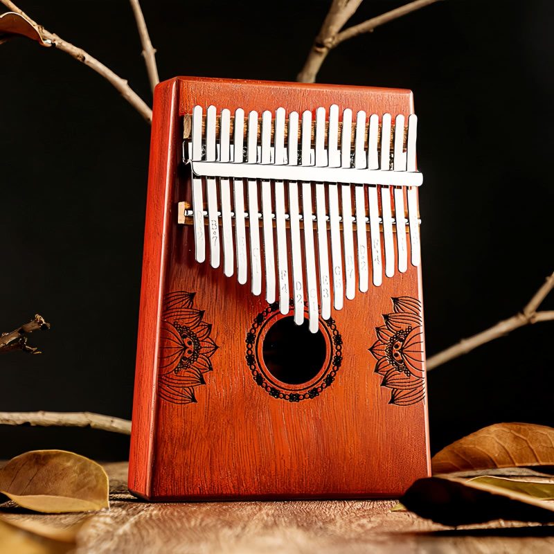 Kalimba de Polegar com Design de Lótus em Mogno Mahogany Lotus Kalimba Thumb Piano