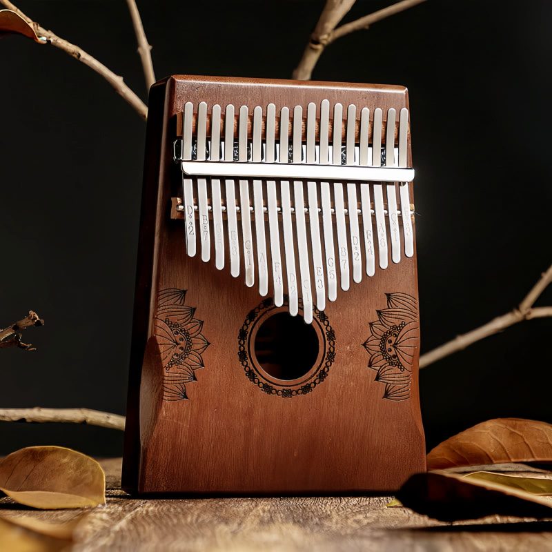 Kalimba de Polegar com Design de Lótus em Mogno Mahogany Lotus Kalimba Thumb Piano