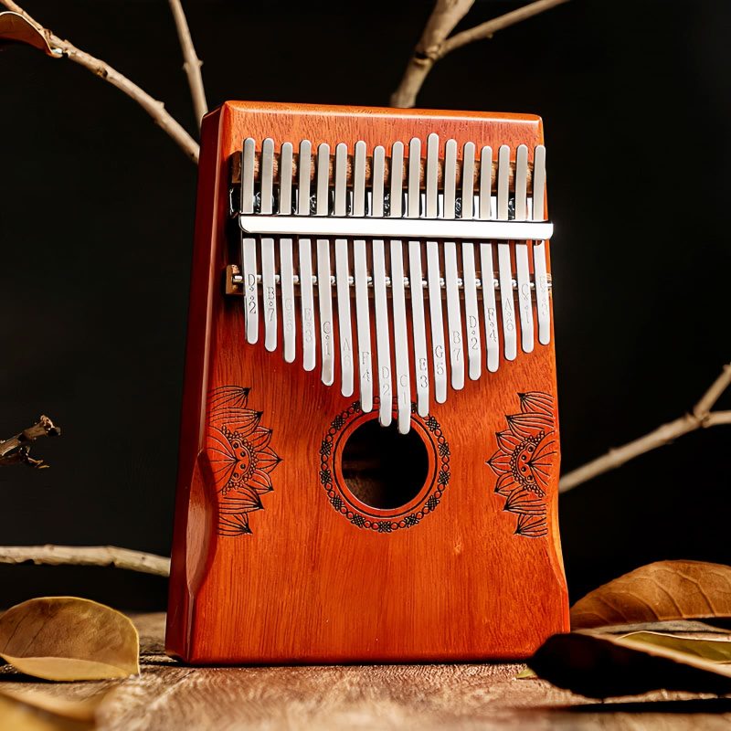 Kalimba de Polegar com Design de Lótus em Mogno Mahogany Lotus Kalimba Thumb Piano