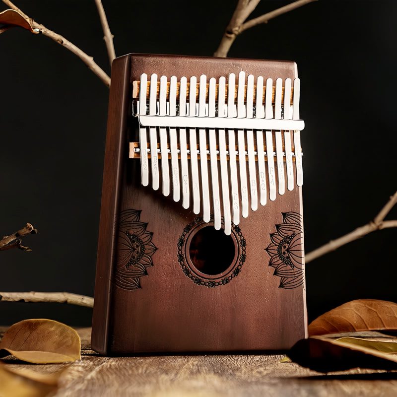 Kalimba de Polegar com Design de Lótus em Mogno Mahogany Lotus Kalimba Thumb Piano
