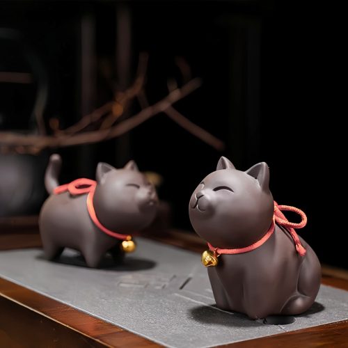 Figura de Gato de Arcilla Morada para Decoración de Escritorio Figura de Gato de Arcilla Morada para Decoración de Escritorio