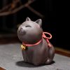 Figura de Gato de Arcilla Morada para Decoración de Escritorio Purple Clay Cat Figurine Desk Decoration