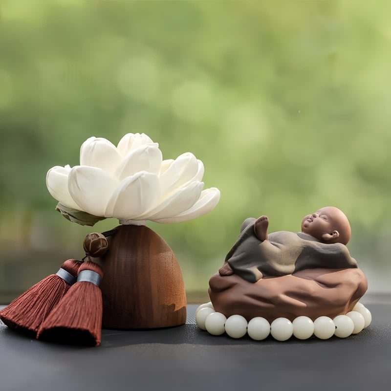 Decoración de Buda de Madera de Durazno Negro para la Calma Black Peach Wood Buddha Calm Cure Decoration