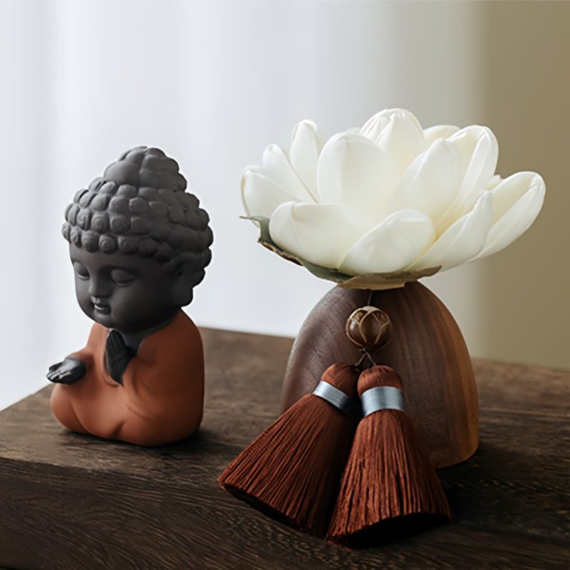 Decoración de Buda de Madera de Durazno Negro para la Calma Black Peach Wood Buddha Calm Cure Decoration