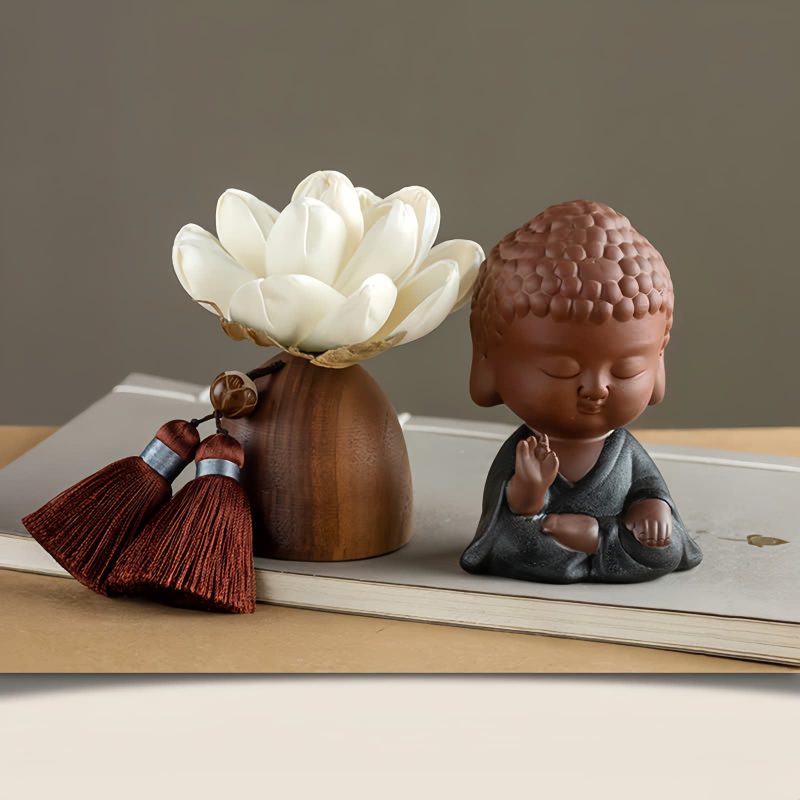 Decoración de Buda de Madera de Durazno Negro para la Calma Black Peach Wood Buddha Calm Cure Decoration