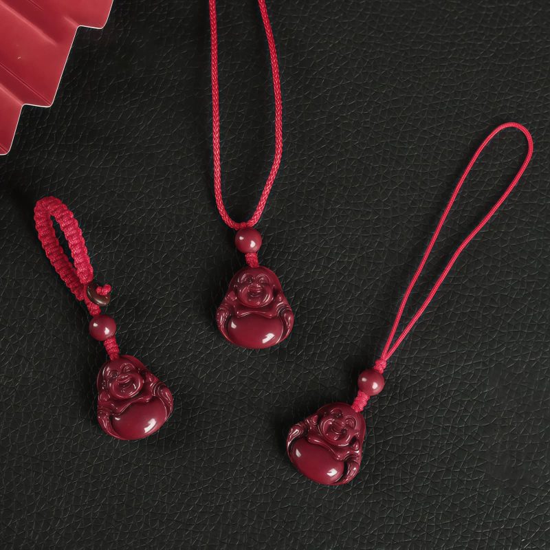 Kalung Liontin Buddha Tertawa Cinnabar Cina Chinese Cinnabar Laughing Buddha Pendant Necklace