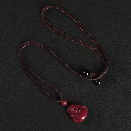 Collar con dije de Buda sonriente de cinabrio chino Collar con dije de Buda sonriente de cinabrio chino
