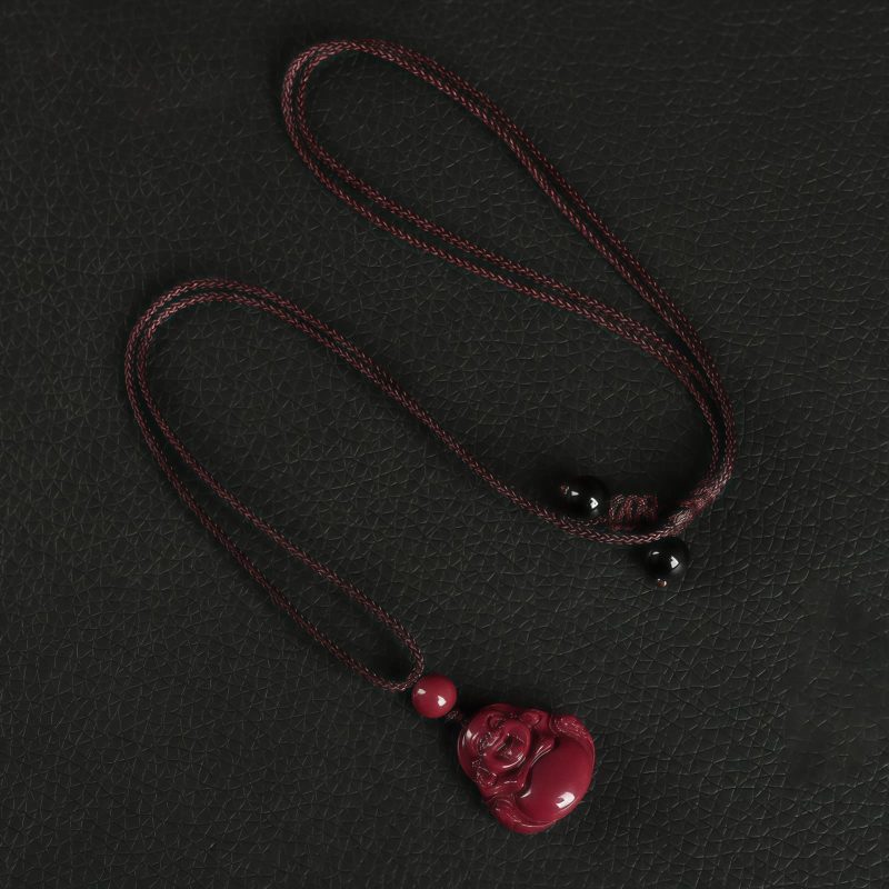 Kalung Liontin Buddha Tertawa Cinnabar Cina Chinese Cinnabar Laughing Buddha Pendant Necklace