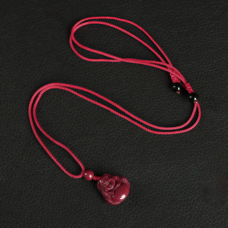 Kalung Liontin Buddha Tertawa Cinnabar Cina Chinese Cinnabar Laughing Buddha Pendant Necklace