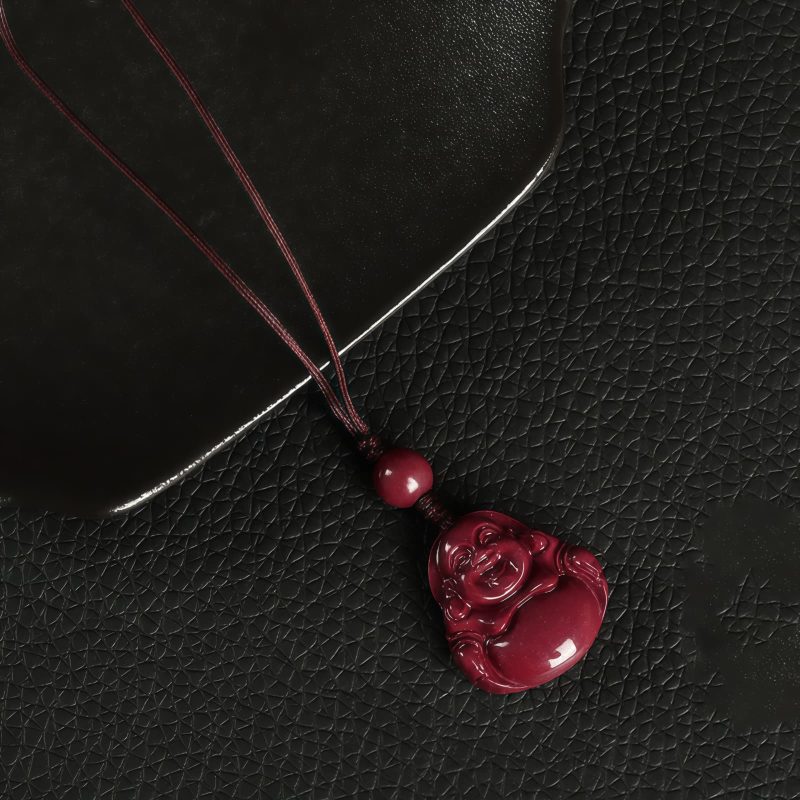 Kalung Liontin Buddha Tertawa Cinnabar Cina Chinese Cinnabar Laughing Buddha Pendant Necklace