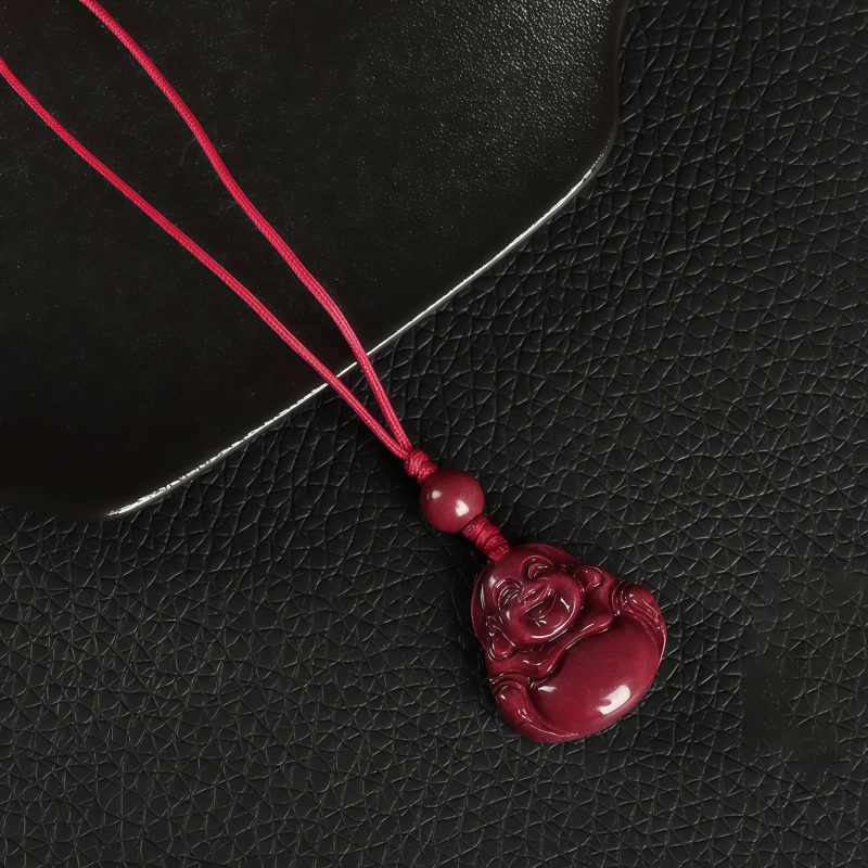 Kalung Liontin Buddha Tertawa Cinnabar Cina Chinese Cinnabar Laughing Buddha Pendant Necklace