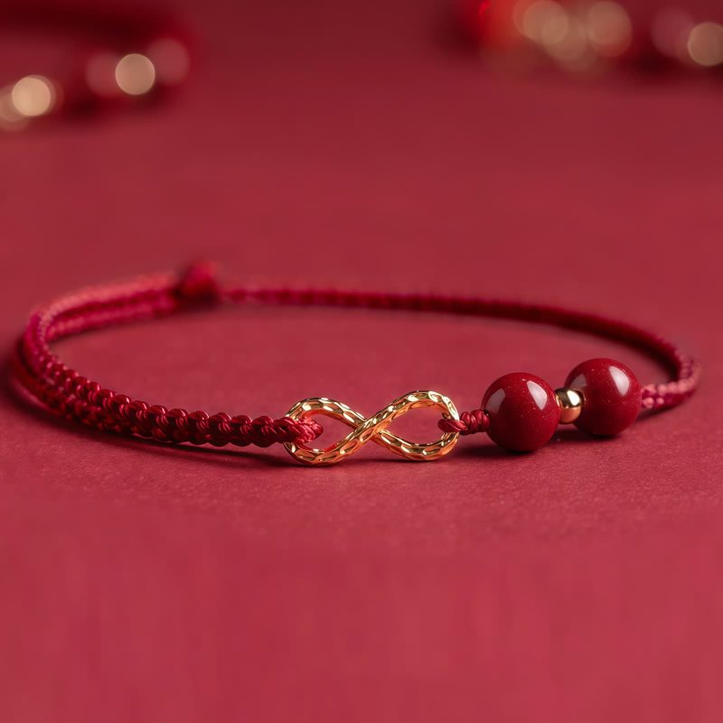 Pulsera y Tobillera Ajustable con Símbolo de Infinito en Cinabrio y Oro de 14K 14K Gold Cinnabar Infinity Symbol Adjustable Bracelet Anklet