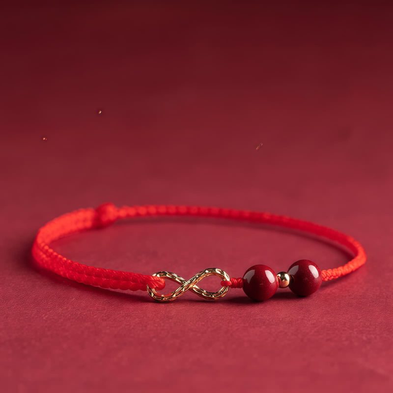 Pulsera y Tobillera Ajustable con Símbolo de Infinito en Cinabrio y Oro de 14K 14K Gold Cinnabar Infinity Symbol Adjustable Bracelet Anklet