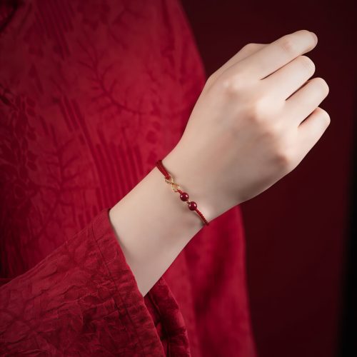 Pulsera y Tobillera Ajustable con Símbolo de Infinito en Cinabrio y Oro de 14K Pulsera y Tobillera Ajustable con Símbolo de Infinito en Cinabrio y Oro de 14K