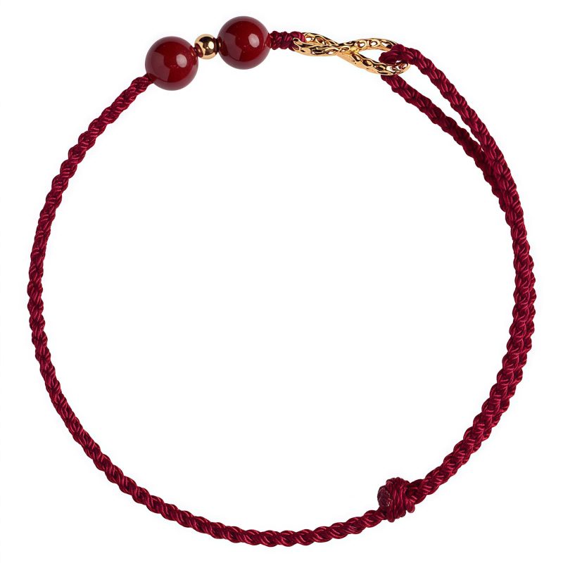 Pulsera y Tobillera Ajustable con Símbolo de Infinito en Cinabrio y Oro de 14K 14K Gold Cinnabar Infinity Symbol Adjustable Bracelet Anklet