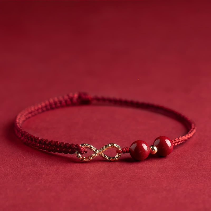 Pulsera y Tobillera Ajustable con Símbolo de Infinito en Cinabrio y Oro de 14K 14K Gold Cinnabar Infinity Symbol Adjustable Bracelet Anklet
