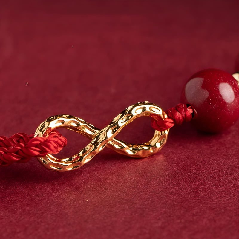 Pulsera y Tobillera Ajustable con Símbolo de Infinito en Cinabrio y Oro de 14K 14K Gold Cinnabar Infinity Symbol Adjustable Bracelet Anklet