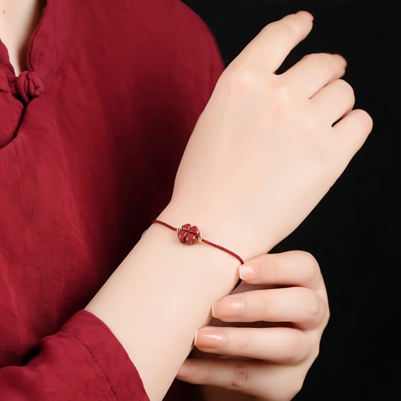 Pulsera de Trébol de Cuatro Hojas de Cinabrio Natural Natural Cinnabar Four Leaf Clover Bracelet