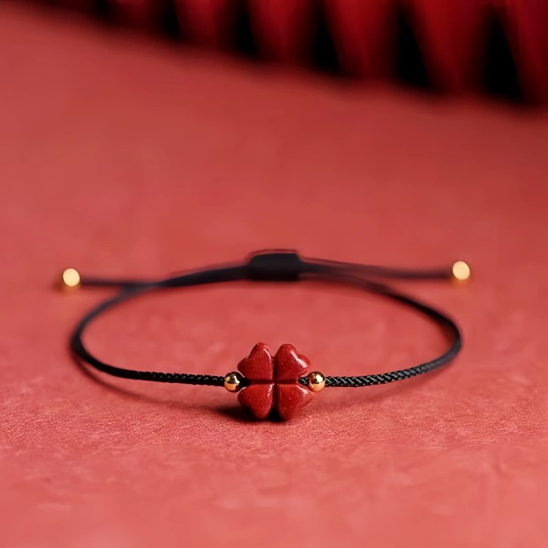 Pulsera de Trébol de Cuatro Hojas de Cinabrio Natural Natural Cinnabar Four Leaf Clover Bracelet