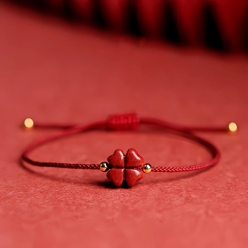 Pulsera de Trébol de Cuatro Hojas de Cinabrio Natural Natural Cinnabar Four Leaf Clover Bracelet