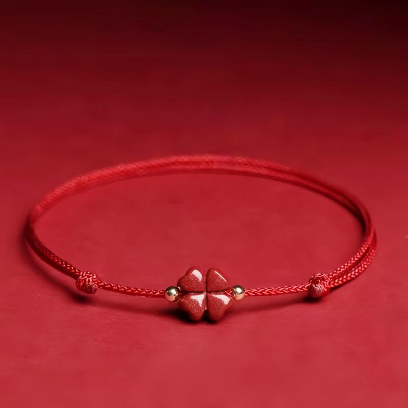 Pulsera de Trébol de Cuatro Hojas de Cinabrio Natural Natural Cinnabar Four Leaf Clover Bracelet