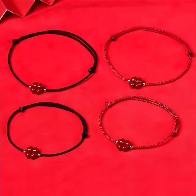 Pulsera de Trébol de Cuatro Hojas de Cinabrio Natural Natural Cinnabar Four Leaf Clover Bracelet