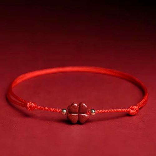 Pulsera de Trébol de Cuatro Hojas de Cinabrio Natural Pulsera de Trébol de Cuatro Hojas de Cinabrio Natural