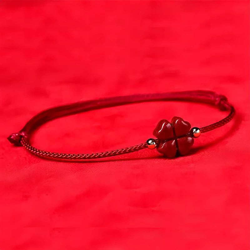 Pulsera de Trébol de Cuatro Hojas de Cinabrio Natural Natural Cinnabar Four Leaf Clover Bracelet